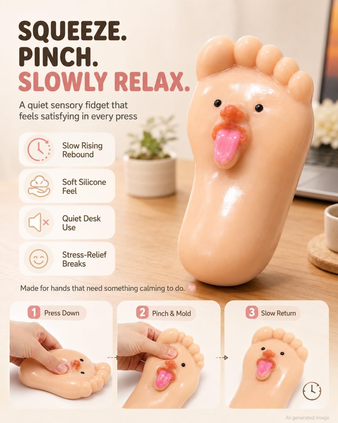 Silly Feet Silicone Squishy, Playful Tongue-Out Foot Squeeze Stress Ball, Squeezable Big Foot Soft Sensory Fidget for Adults, Unique Stress Relief Toy Desk Decompression for Office Home Travel image 3