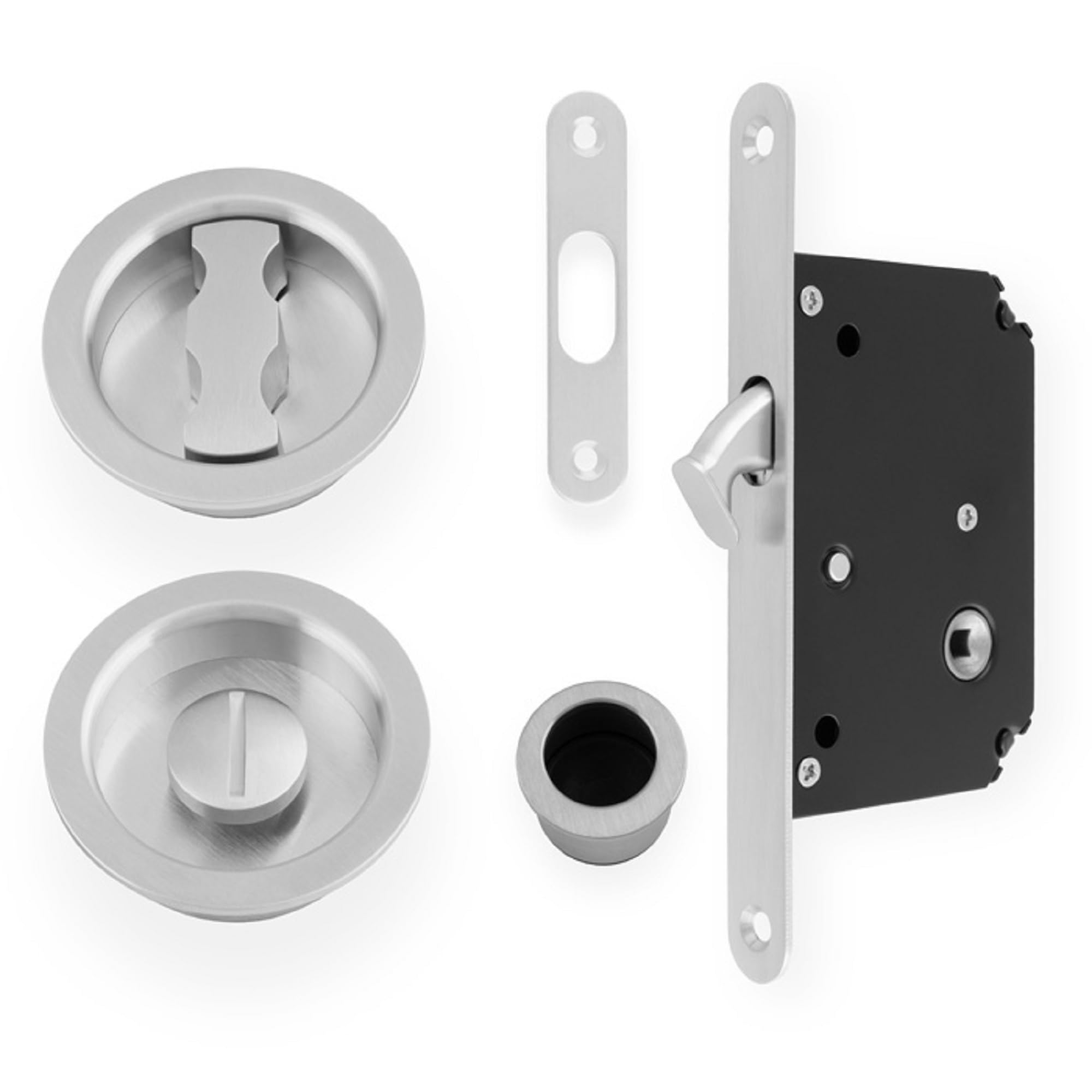 Alexander & Wilks Satin Chrome Aw110r Radius Sliding Door Lock Set, 50Mm Backset, Solid Brass (Satin Chrome)