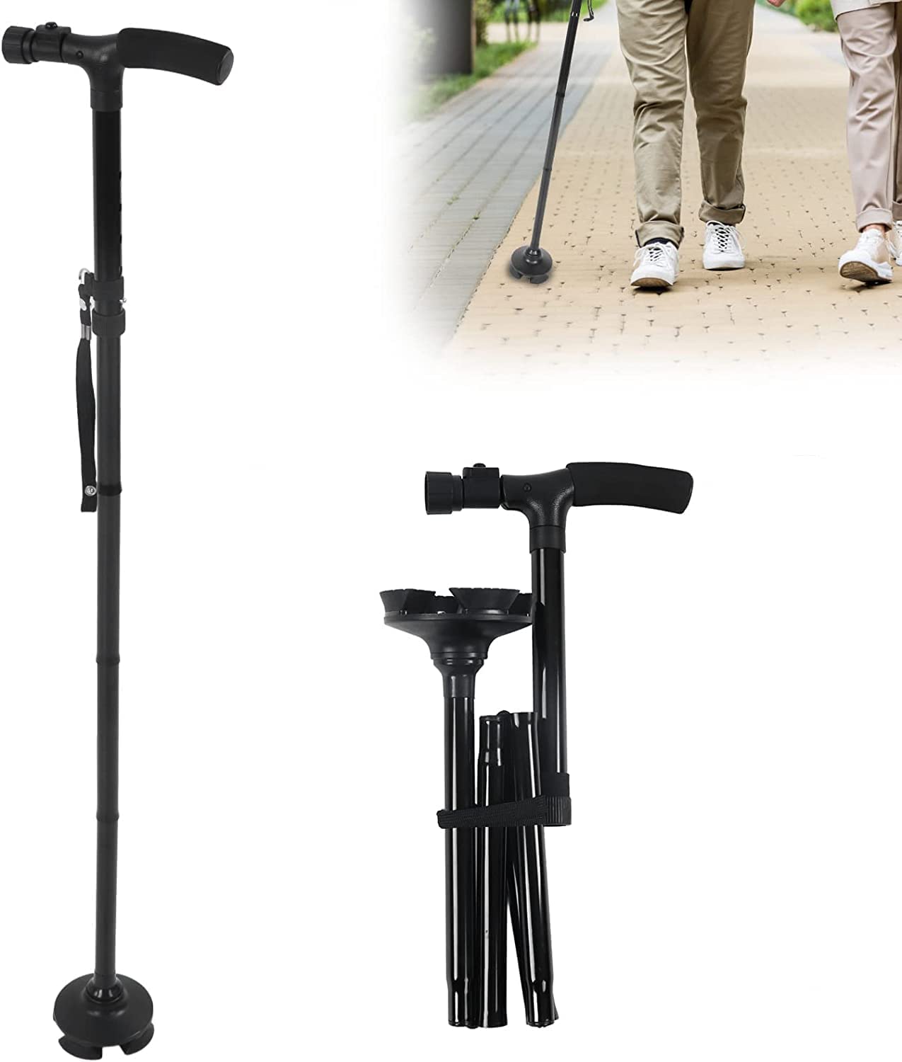SAAKO Sécurité Béquilles Béquilles télescopiques Bâtons de Marche réglables en Hauteur en Aluminium avec Lampe de Poche Canne de Marche Cannes pour Adultes Confortable