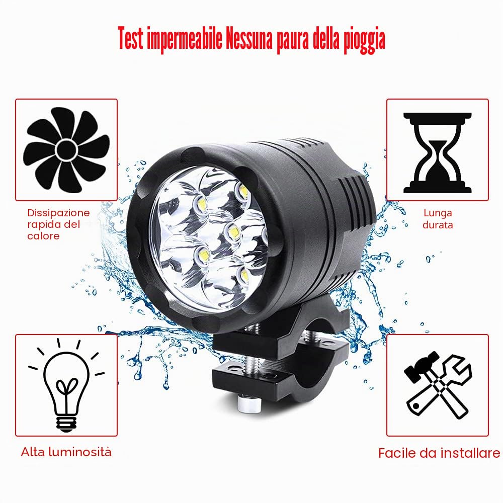 Biqing Universale Kit Fari Moto con 22mm Metallo Interruttore On Off,60W Fari Supplementari Moto LED 12V 24V Faretto Moto LED Fendinebbia Bianco 6000LM Impermeabile(2PCS)