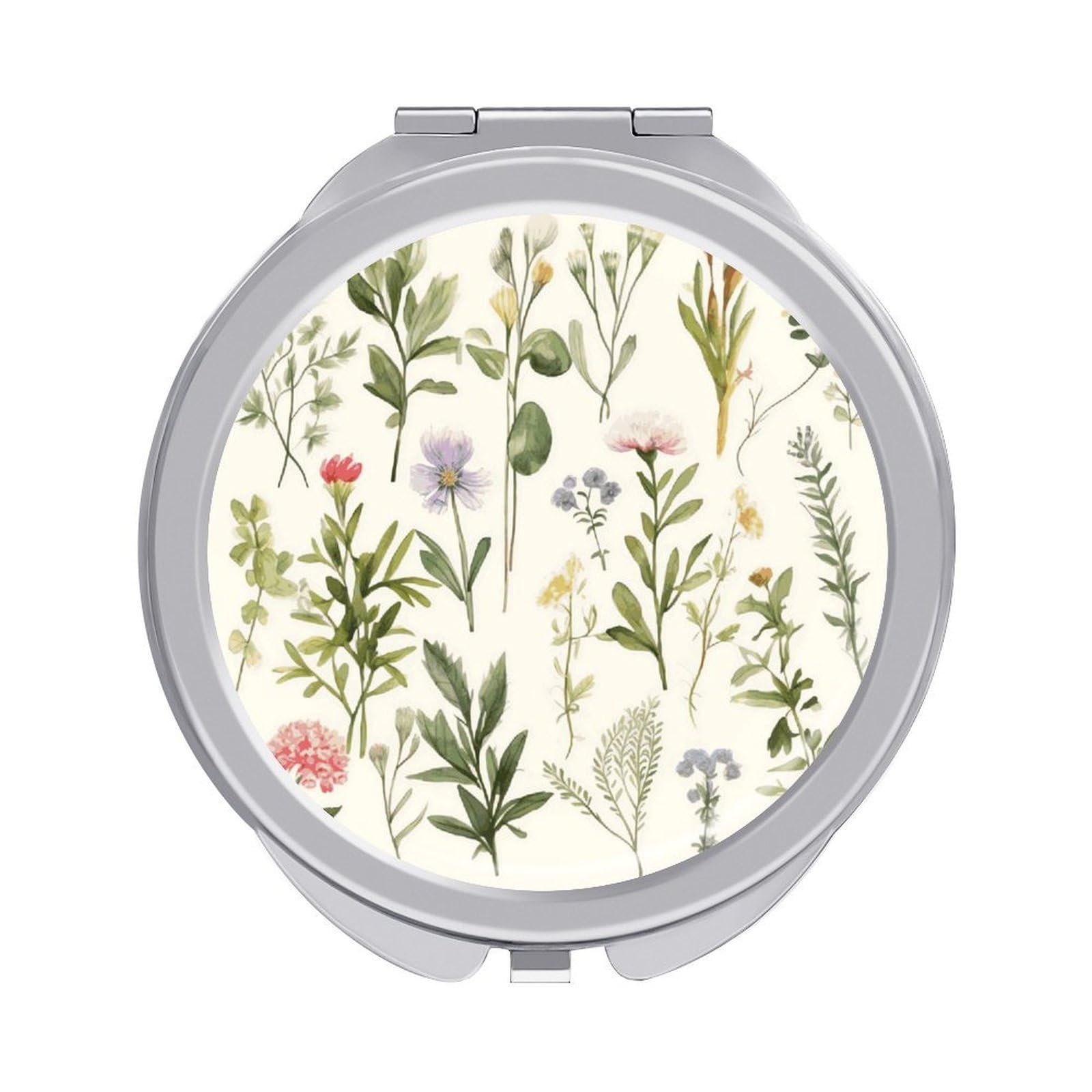 JTREHY Season Watercolors of Herbs Flowersb Makeup Mirror Silver Mirror Surface Folding Makeups Mirrors Lightweight Durable Looking Glass for Suitable Traveling Handbag and Purses