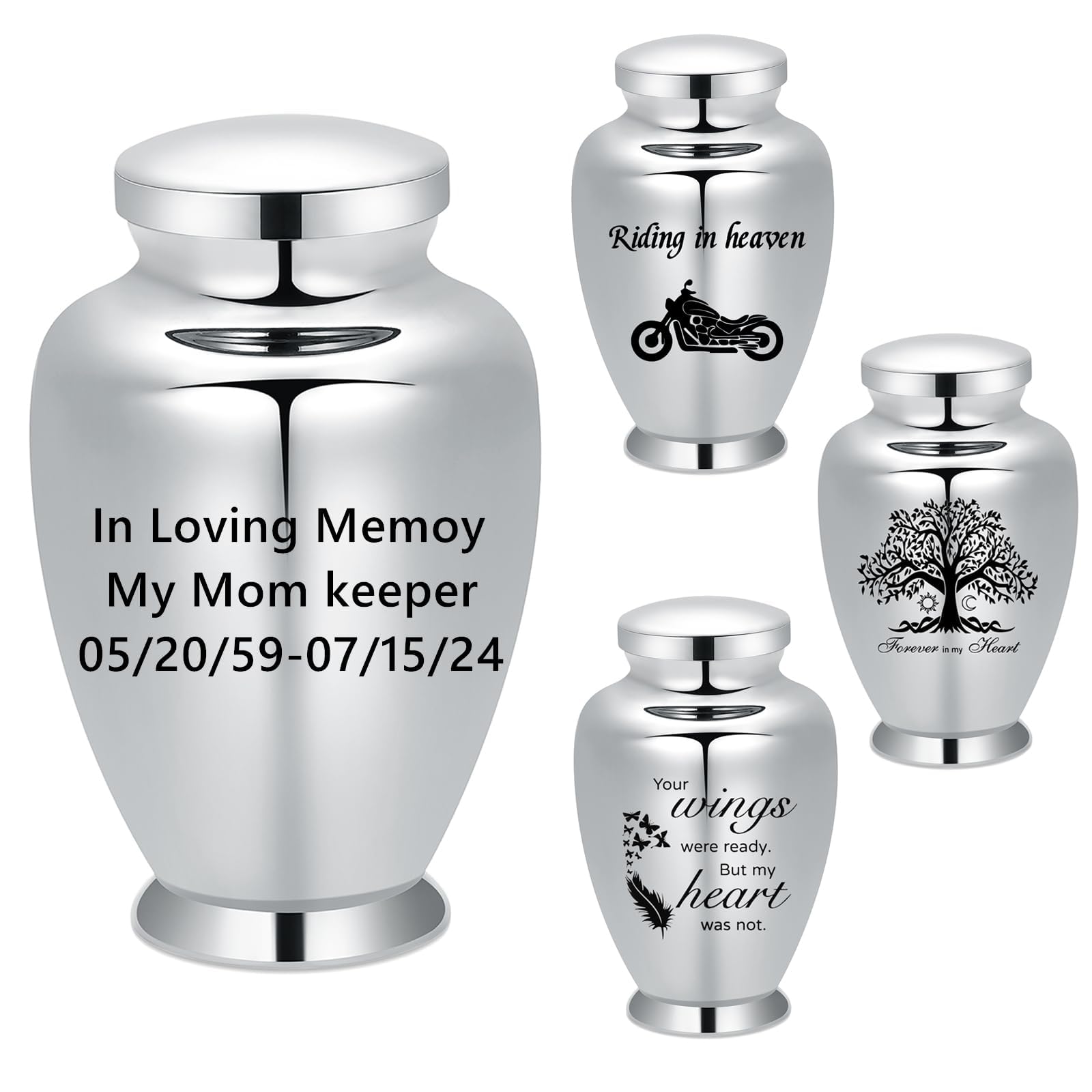 Large Urns for Human Ashes Adult Female Male Stainless Steel Memorial Burial Funeral Decorative Keepsake for Ash Holder