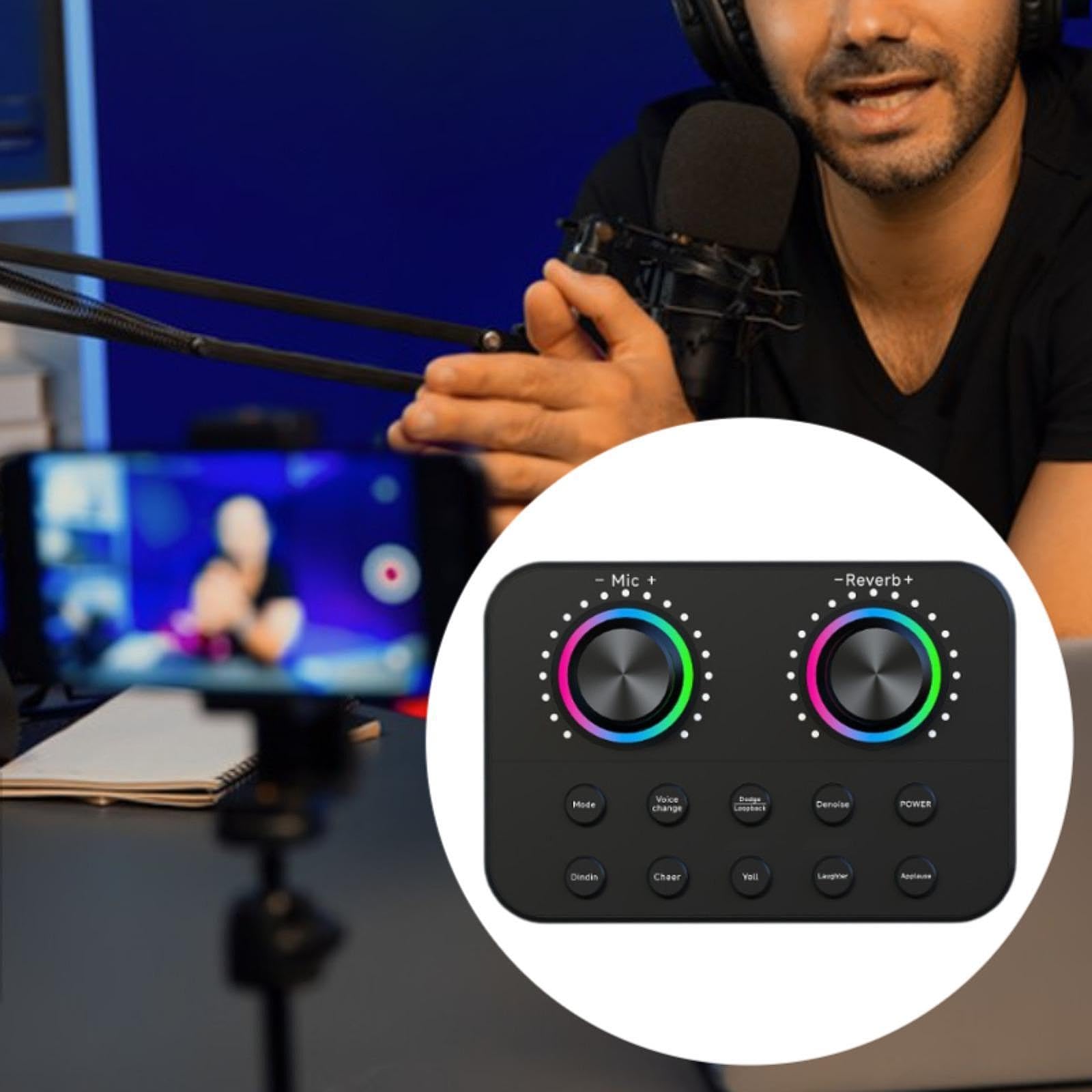 Mezclador de audio portátil con tarjeta de sonido, robusto, control en real, cambiador de voz profesional para juegos, de voz, grabación,