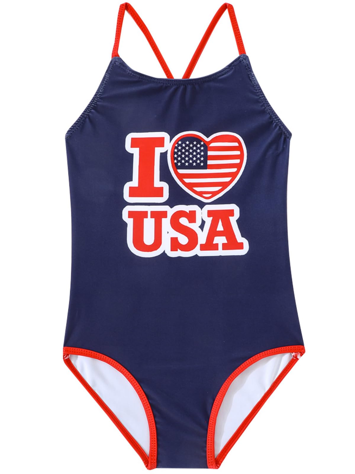 Balkorith Girls Swimsuits One Piece American Flag Bathing Suit Quick Dry Beach Cute Swimwear with Adjustable Strap 4-12 Years