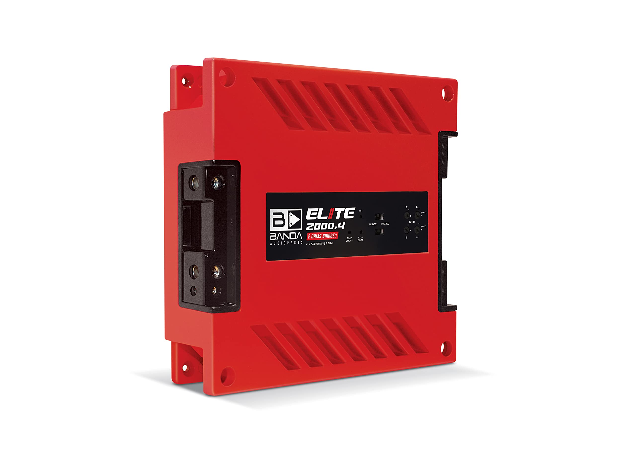 4-Ch. Vehicle Audio Bass Amplifier - 500 Watts High-Powered Mono Bass Amplifier w/Subsonic Filter and Low Pass Filter Stable at 2 ohm, LED Indicators, Sound Specialization, Red - Banda 2000.42OHMRED