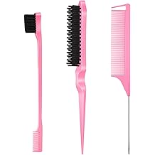 3 Pcs Slick Back Hair Brush, Rat Tail Comb, Edge | Bristle Brush, Hair Accessories for Girls, Kids, Toddlers Sleek Ponytail/Bun, Edge Control and Smoothing Baby Hair &amp; Flyaways