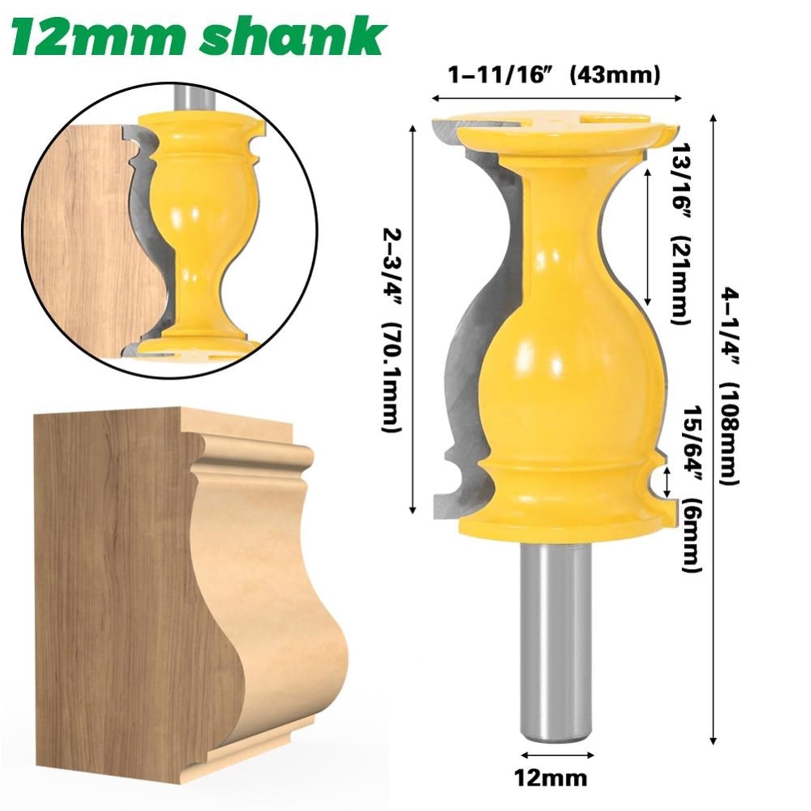 1 szt. 1/2" trzpień 12 mm, frez z węglika spiekanego do przycinania drewna, do obróbki drewna(12mm shank)