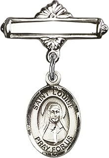 Sterling Silver Baby Badge with St. Louise de Marillac Charm and Polished Badge Pin 1 X 5/8 inches
