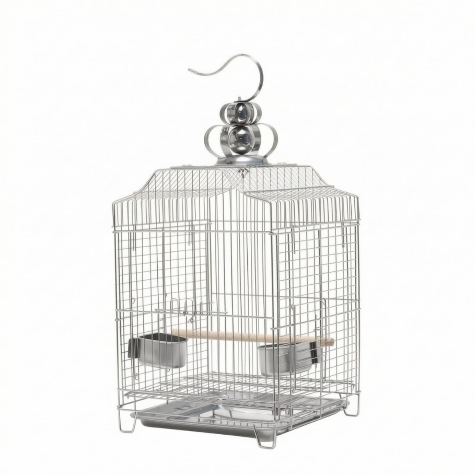 Edelstahl-Vogelkäfig Rostfrei, Luxuriöser Quadratischer Vogelkäfig Aus Edelstahl Mit Horizontalen Drähten, Inklusive Edelstahlnäpfen Und Sitzstange