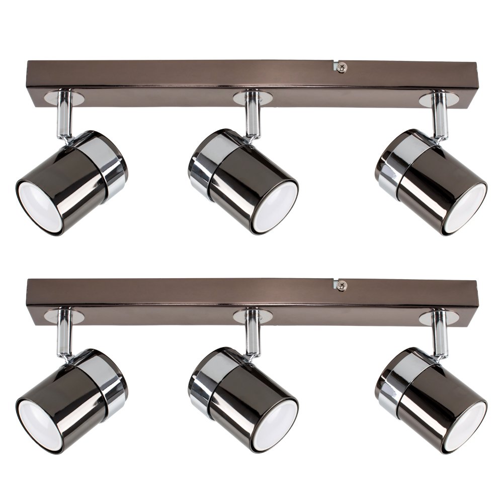 Minisun Black & Polished Chrome Pair Of - Modern Way Black & Chrome Straight Bar Ceiling Spotlights Size 3