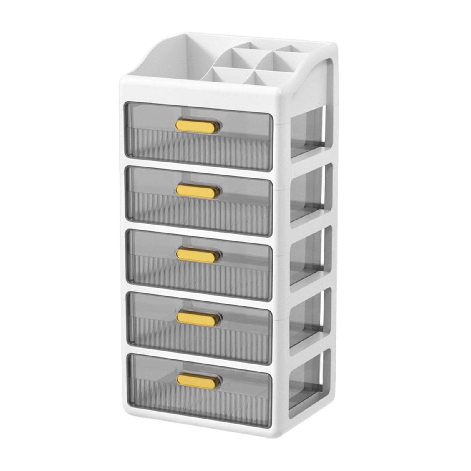 Organizzatore Da Scrivania con Cassetti, Organizer per Trucchi, Scatola Portaoggetti Da Scrivania, Scomparto Organizer Da Scrivania, Espandibi, 5 Livelli Bianchi