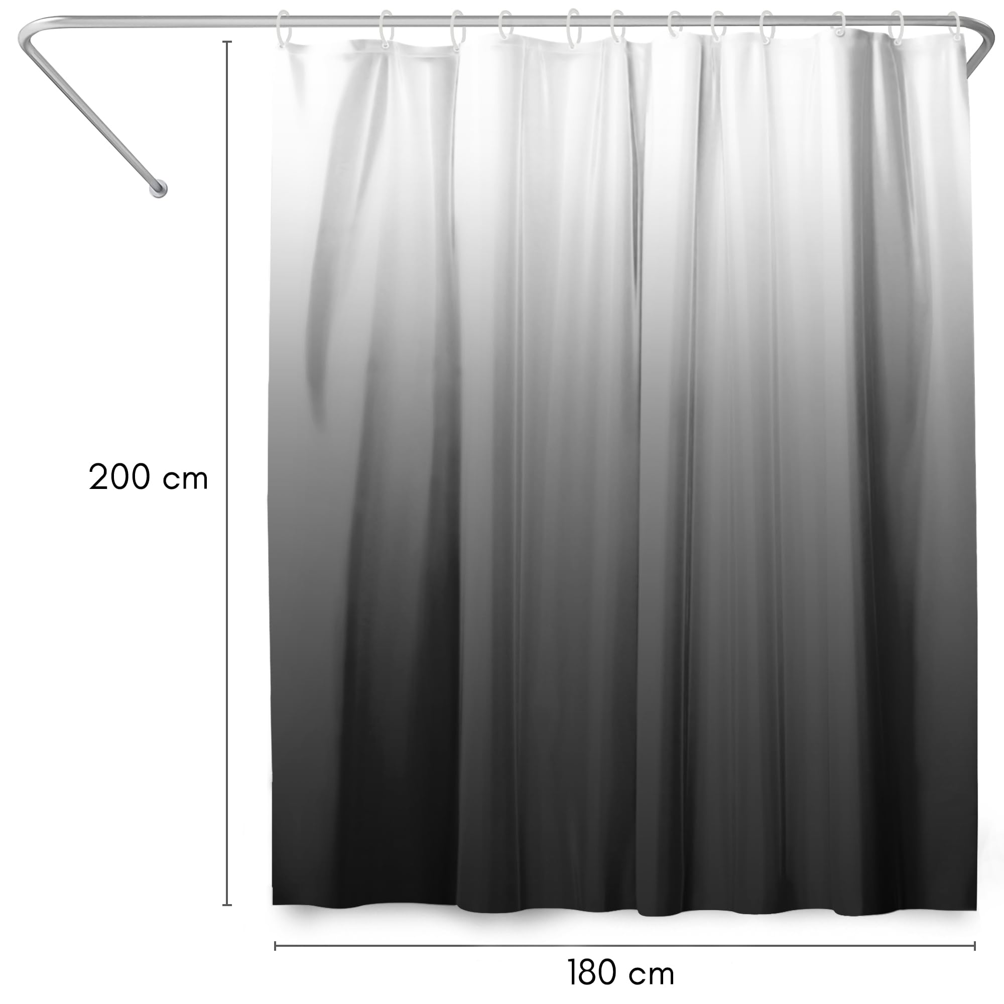 Americanflat zasłona prysznicowa 180 x 200 cm – wodoodporna zasłona łazienkowa, 100% poliester, z metalowymi przelotkami i 12 plastikowymi haczykami – w kolorze szary ombre