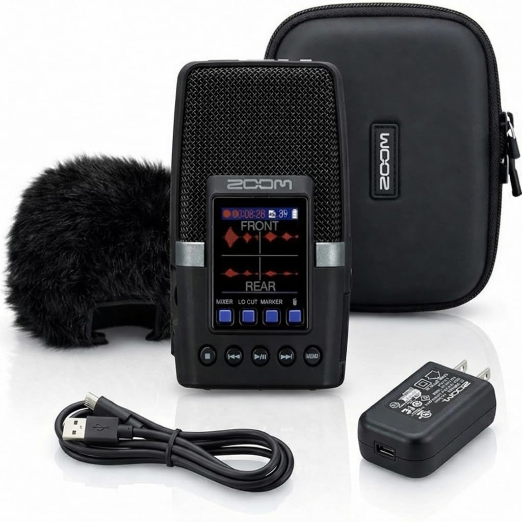 Zoom H2essential Multi-Mic 32-Bit Float Handy Recorder Bundle with APH-2e Accessory Pack with Hairy Windscreen, Padded Shell Case, AC Adapter, & USB