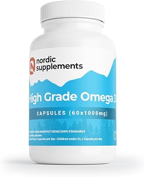 Nordic Supplements High Strength Pharmaceutical Grade Omega 3 Fish Oil Capsules, 1000 mg, Pot of 60 Capsules