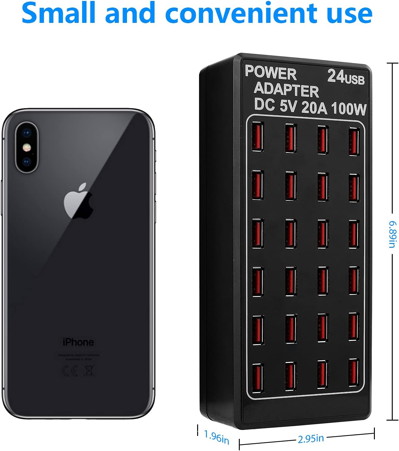 24-Port 100 watt (20 A) USB Charging Station, Home Desktop USB Fast Charger, Multiple USB Desktop Chargers, Suitable for Hotels, Shops, Schools, Shopping malls and Travel