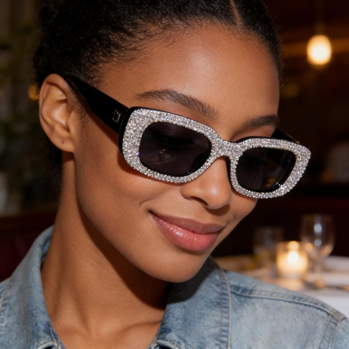 ICARA Fashion Rhinestone Sunglasses Women Crystal Sparkling Diamond Rectanglar UV400 Trendy Retro bling Party Sunglasses - Image 5