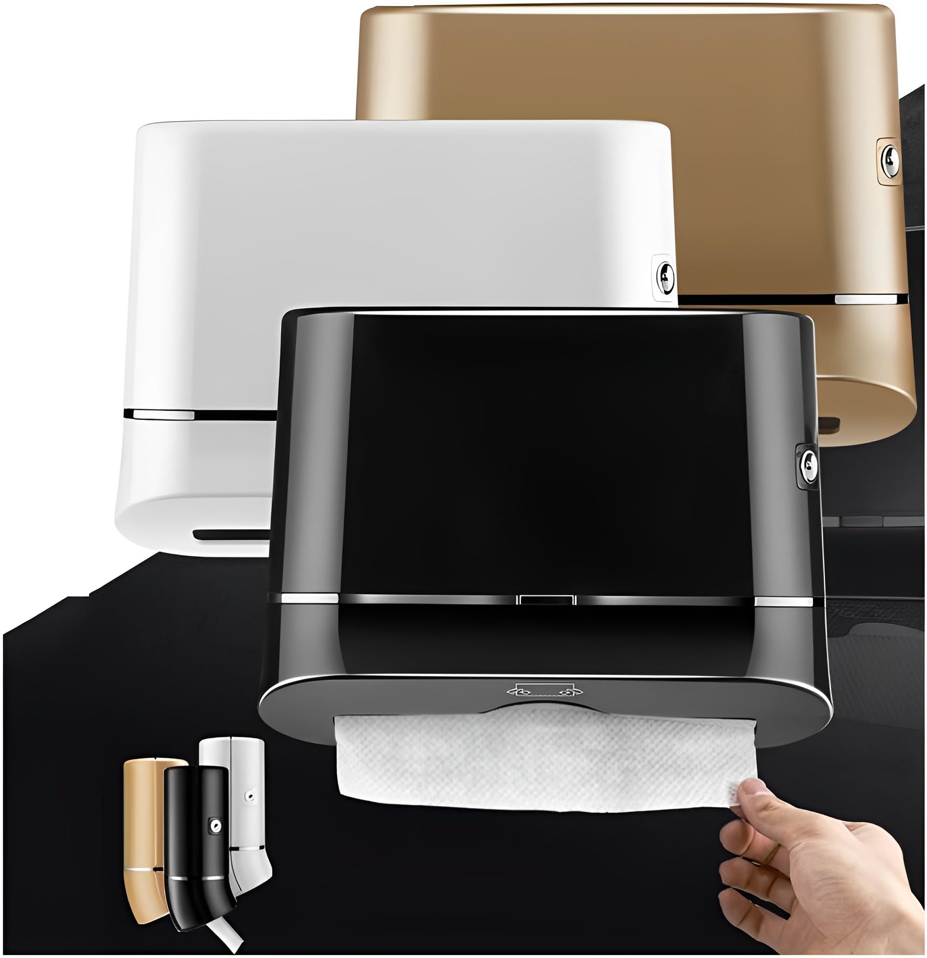 Dispenser di asciugamani di carta touchless con serratura – Dispenser di asciugamani multifunzione da parete per casa, bagno, cucina, elegante finitura dorata