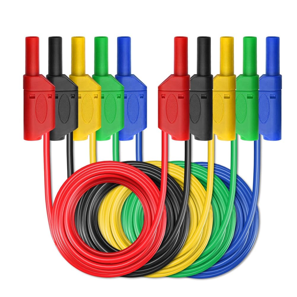 P1050 5pcs Dual Safety 4mm Banana Plug Multimeter Test Lead 100cm Cable 1000V Stackable for Electrical Testing