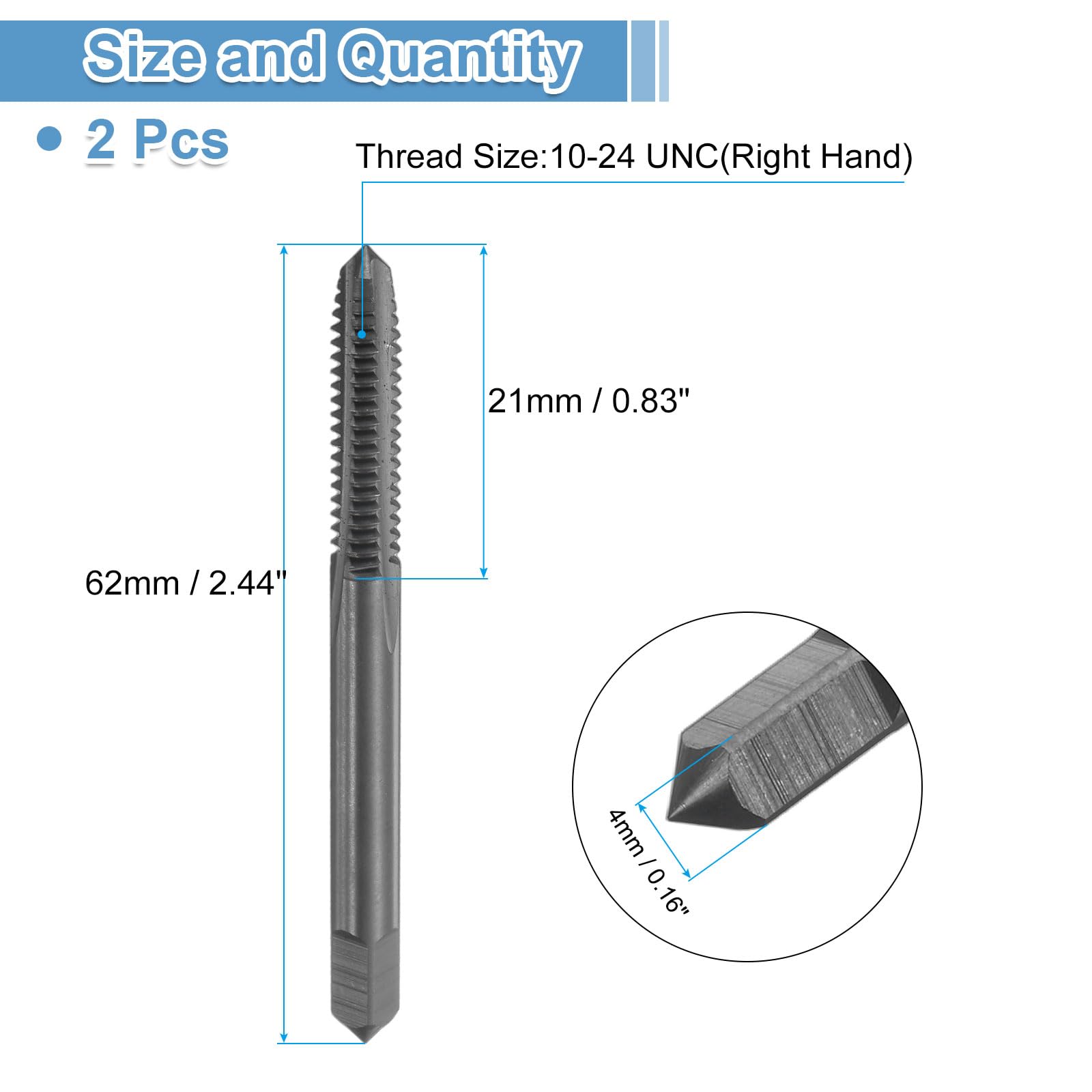 Maschi per Filettatura Diritto 10-24 UNC 2B HSS6542 Rivestimento Nitruro Nero QUARKZMAN 2Pz