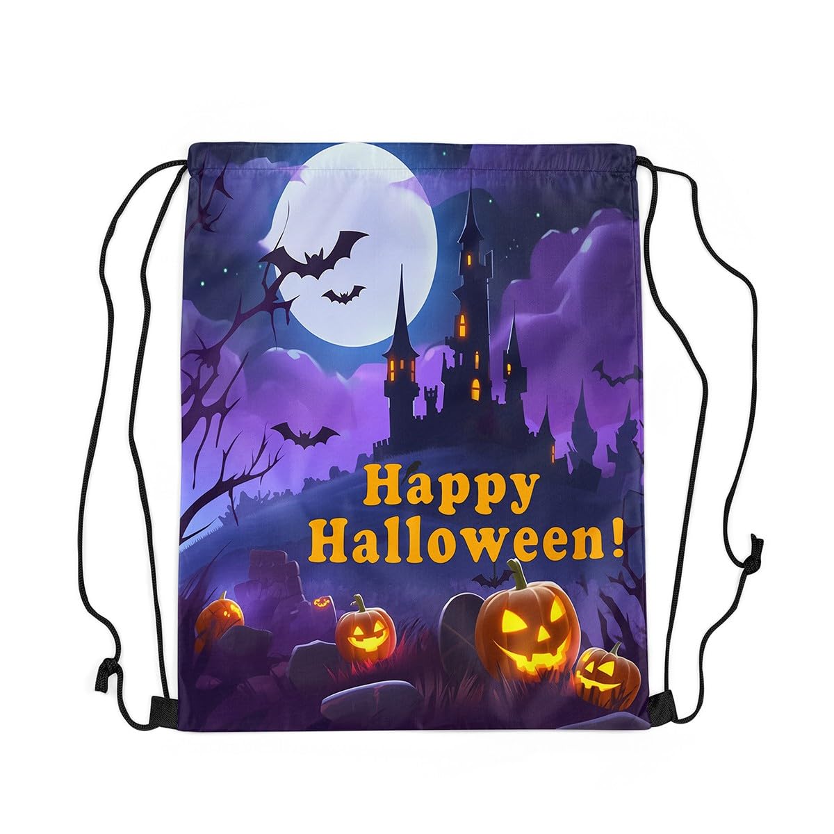 Loussiesd Happy Halloween Sports Drawstring Sackpack for Purple Horror Theme Drawstring Backpack 40x33cm Pumpkin Gym String Bag Witchcraft Drawstring Bags Waterproof
