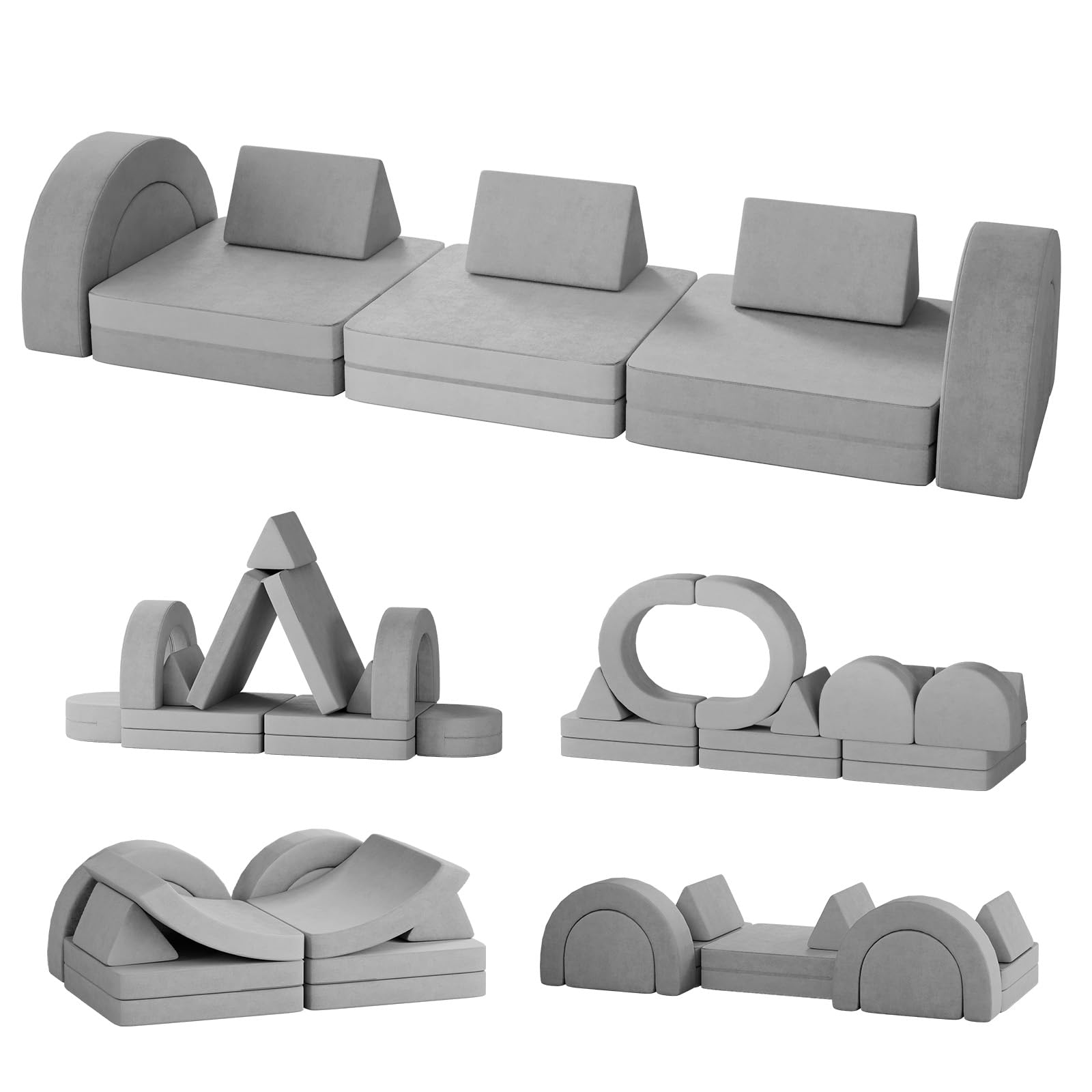 Pipleo Kids Couch Toddler Couch Kids Sofa Couch with Spherical Module and Tunnel Elements, Toddler Sofa Kids Fold Out Couch for Playroom Bedroom, Creative Baby Couch Kids Foam 13-Pack (Grey)
