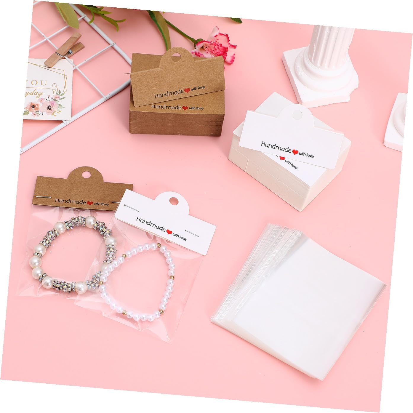 200pcs Kraft Paper Cards for Jewelry Packaging Display Bags Small Business Supplies Cardboard Pouches