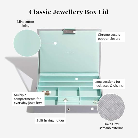 Stackers Dove Grey with Mint Green Classic Medium Jewellery Box, Set of 4