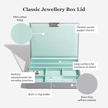 Stackers Dove Grey with Mint Green Classic Medium Jewellery Box, Set of 4