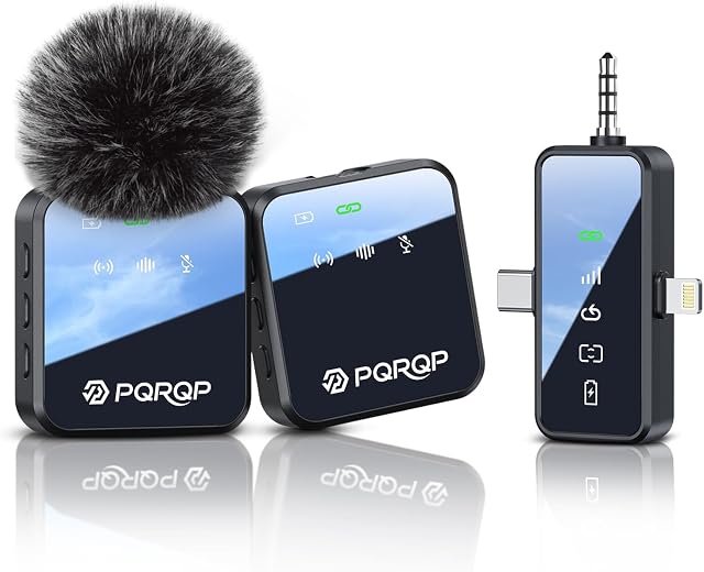 PQRQP 3 in 1 Wireless Mini Microphone for iPhone, Android, Camera,328ft Range, 18H Battery Life,High-Fidelity Audio Clip on Mic for Content Creators-Soot Black