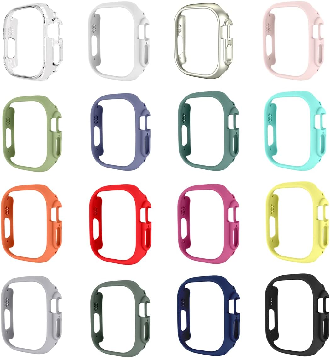 Hard PC Bumper Case All-Around Edge Protective Cover Frame Shockproof Defense Shell [NO Screen Protector] Compatible with 49mm Apple Watch Ultra, 16 Packs, Multicolor