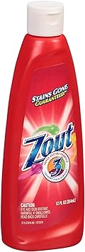 Zout Laundry Stain Remover, Triple Enzyme Formula for Blood, Tomato Sauce, Oil Stains, Made in USA, 12 Ounce Squeeze Bottle with Flip Top Cap (Pack of 3)