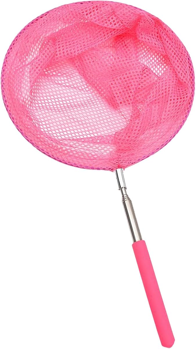 Telescopic Pink Fishing Net for Kids – 14In Extendable Stainless-Steel Handle & Fine Mesh – Catch Butterflies, Bugs & Small Fish – Lightweight Outdoor Explorer Toy for Girls & Boys