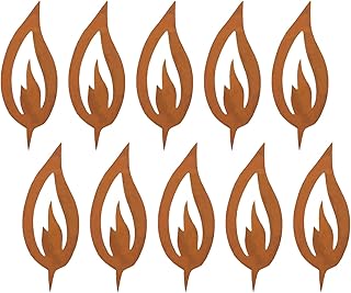 10 Stück Flammen Rostoptik, Metallflammen Gartendeko, Edelrost Weihnachtsdeko, Rostdeko Flammen Weihnachten