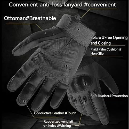AlloTemlass Tactical Hard Knuckle Gloves | Touchscreen Fingers, Impact Protection, Breathable | Durable for Shooting, Hunting, Outdoor Work-Black, Large