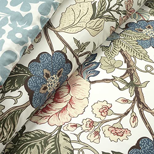 Lush Decor Sydney Reversible 100% Cotton Duvet Cover Set, 3 Piece Set, Full/ Queen, Green & Blue - Queen Bedding Set - Vintage, Cottage, Coquette Bedroom Decor