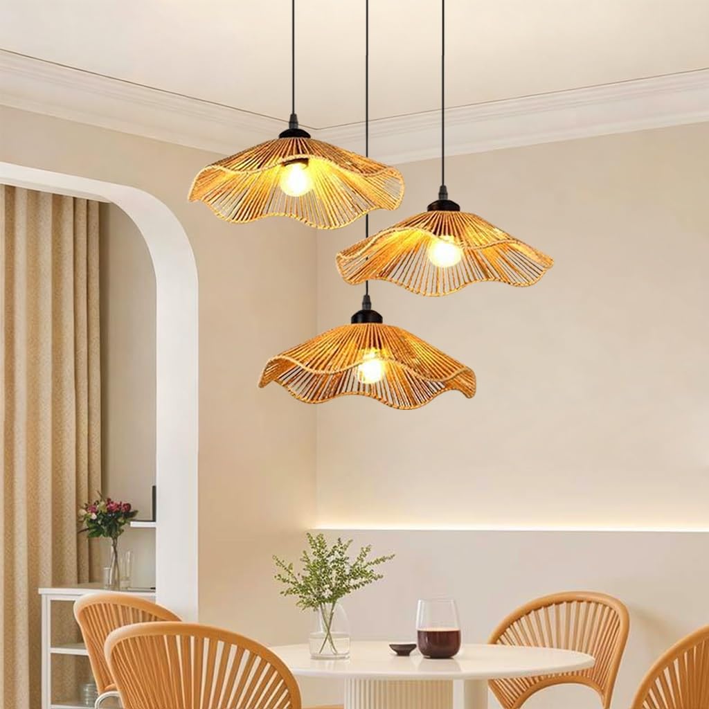 Suspension rotin haut de gamme fait main motif floral lustre chic E27