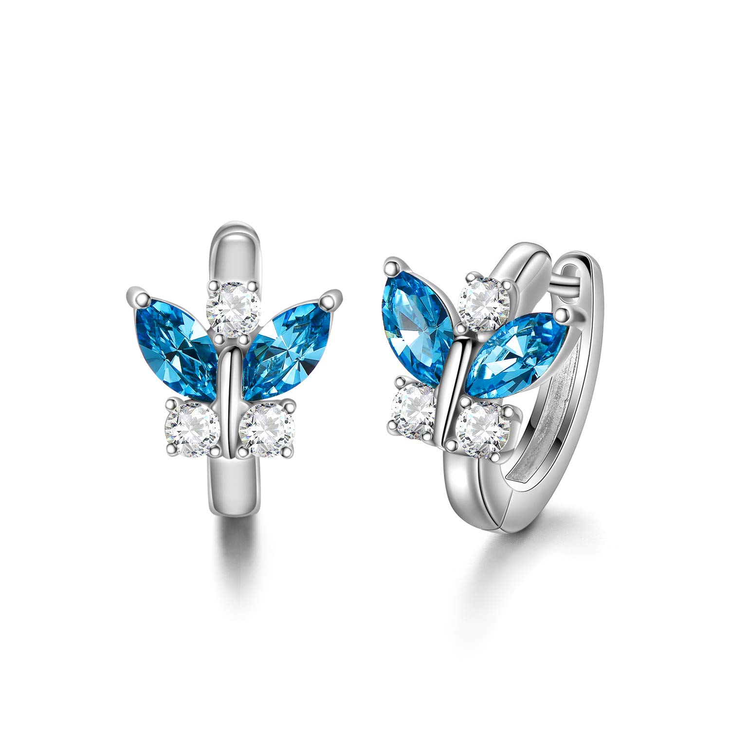 AOBOCO Mariposas Plata de Ley 925 Pendientes para Niños con Cristales, Regalos de Joyería de Mariposas para Mujeres (Aguamarina Simulada)