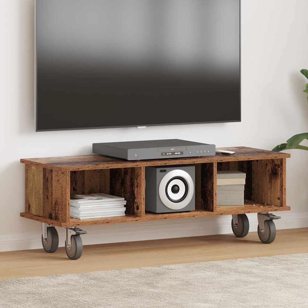 TV Lowboard Altholz 100 x 35 x 35 cm aus Holzwerkstoff, Modernes Sideboard mit Stauraum, Kabelmanagement, Minimalistisches Design für Wohnzimmer Büro Schlafzimmer