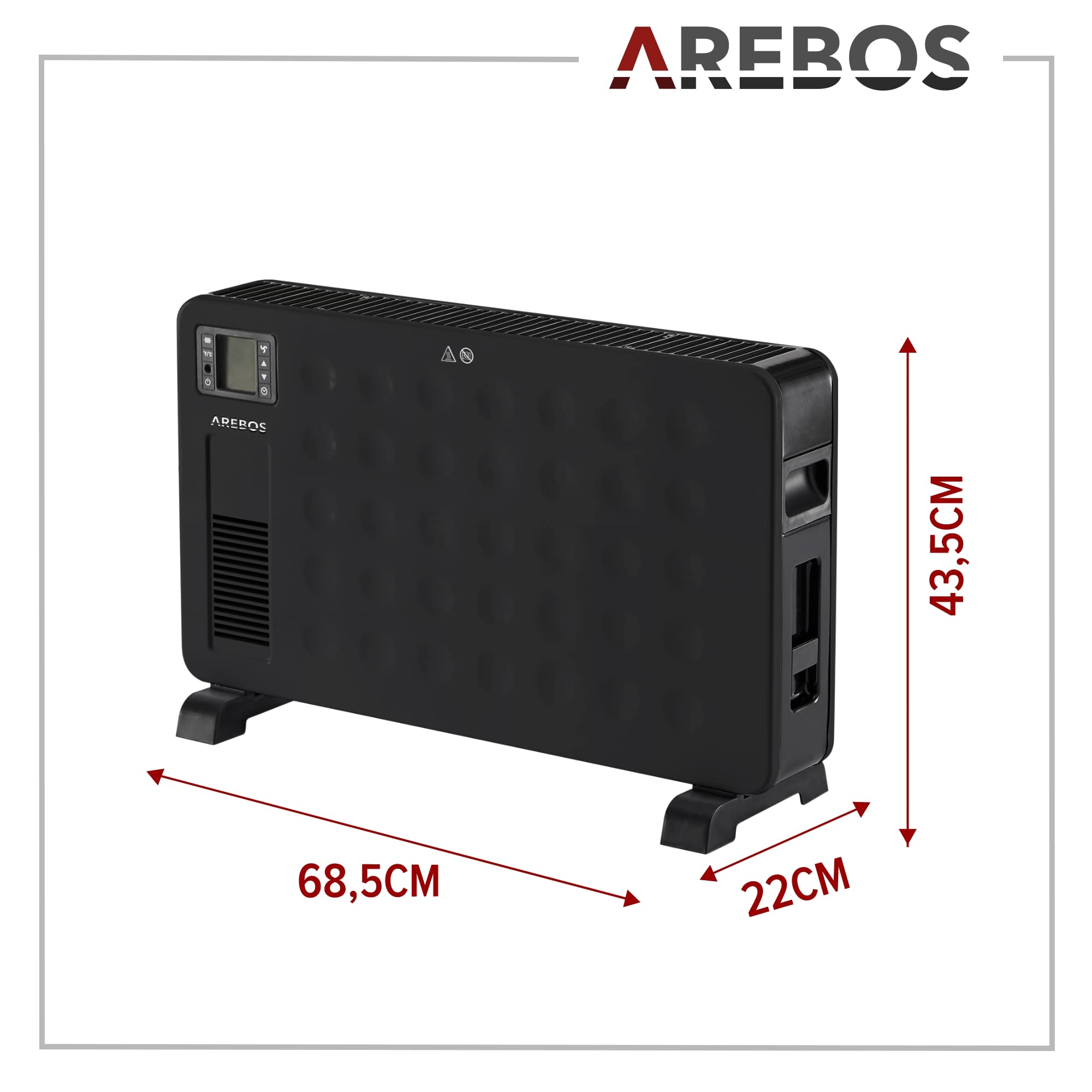 Arebos Konwektor 2300 W | elektryczne z 3 poziomami grzania | ogrzewanie konwektorowe | ciche ogrzewanie | czarny