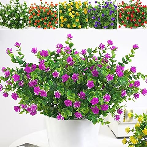fazhongfa 12 Bundles Artificial Flowers Outdoor Fake Plant UV Resistant Faux Plastic Greenery Shrubs Plants for Garden Porch Hanging Planter Window Patio Farmhouse Decoration Real Looking (Fushia) Cover