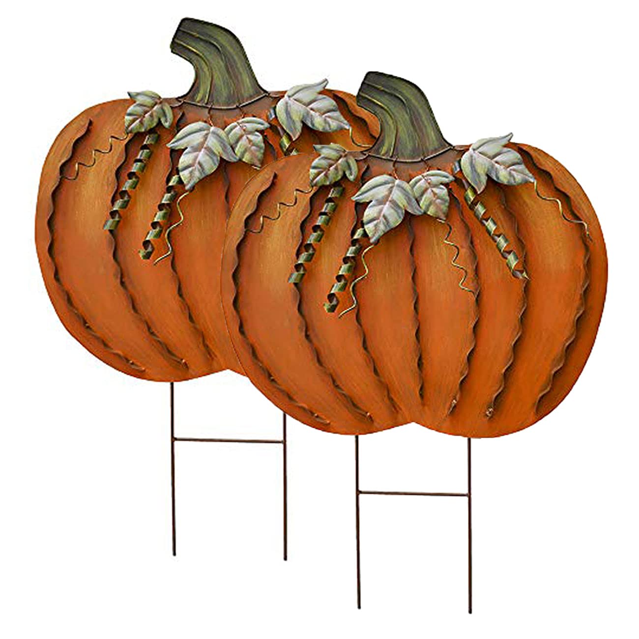 Metal Pumpkin Yard Stake Sign Fall Decor Decorative Rustic Pumpkins Garden Stakes Yard Decor Outdoor Thanksgiving Autumn Harvest Halloween Lawn Patio Decorations 26" Tall