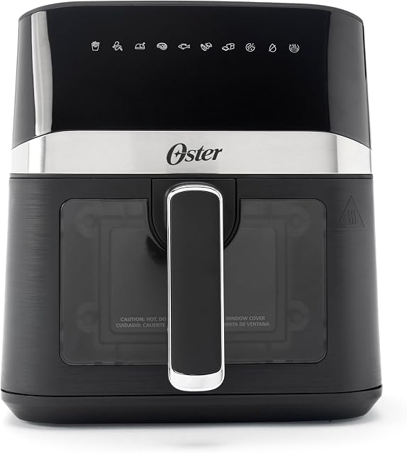 Oster 10-in-1 Digital Air Fryer – 4 QT (3.8 L) Airfryer w/Viewing Window, 10 Preset Functions (Bake, Chicken Wings, Dehydrate, Dessert, French Fries, Meat, Reheat & More) and 60-Minute Timer – Black