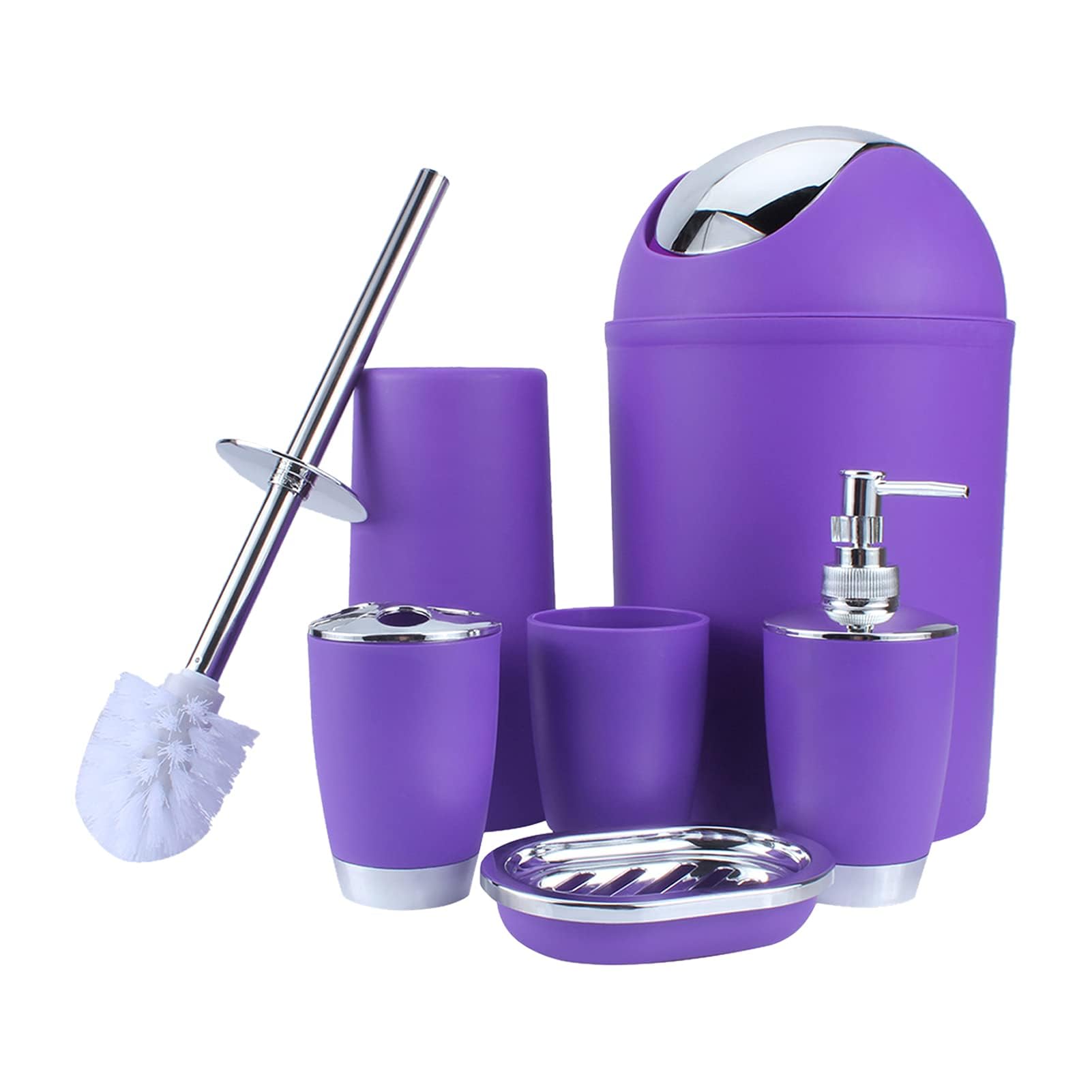 Ensemble de 6 Pièces d'Accessoires de Salle de Bain, Brosse de Toilette, Porte-Brosse à Dents, Poubelle, Porte-Savon, Distributeur de Savon