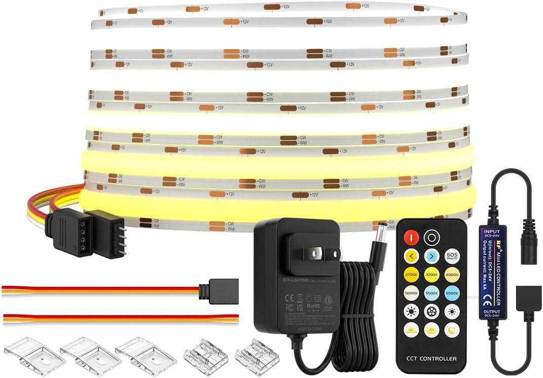 BTF-LIGHTING FCOB CCT LED Strip Kit components