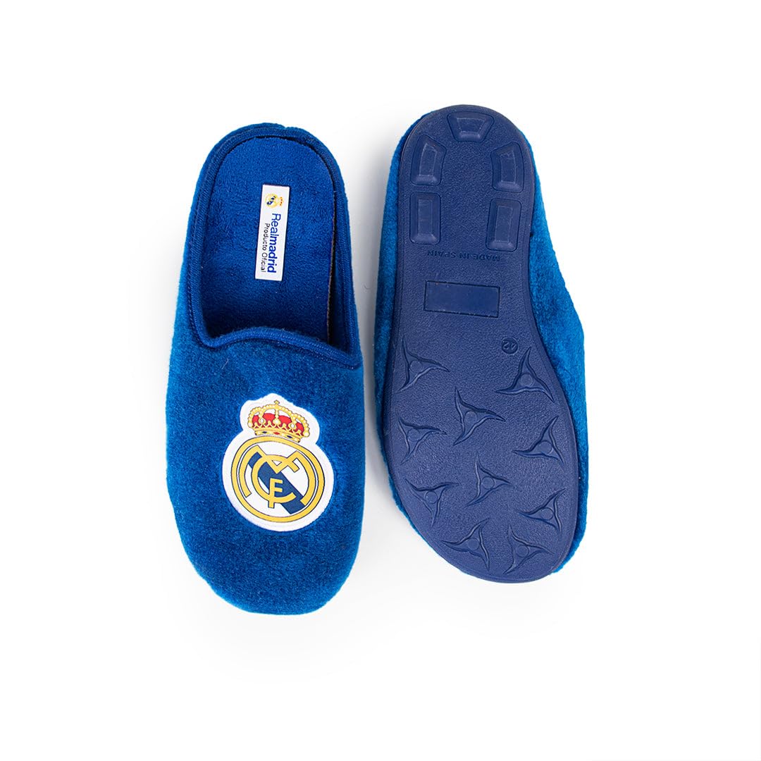 MARPEN SLIPPERS Zapatillas de casa Real Madrid CF Oficiales Temporada 25/26 para Niño o Niña, Suela Caucho Diseño Fútbol, Azul, Talla 28