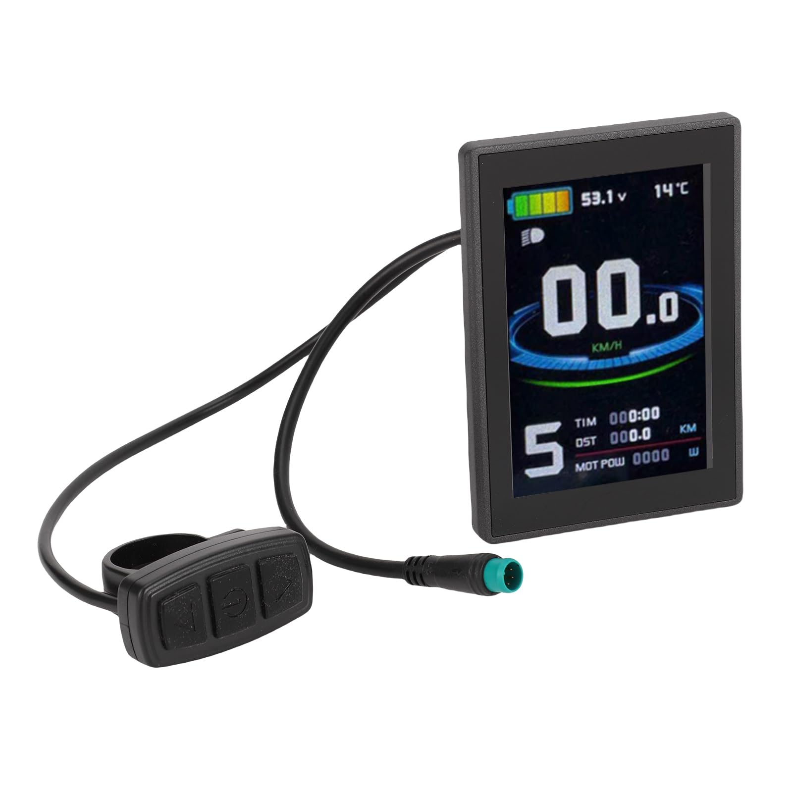 Buachois Pantalla LCD para Bicicleta eléctrica, Panel de Control a Color con Cable Impermeable de 5 Pines, Material ABS Resistente, para Bicicletas de montaña y Scooters eléctricos