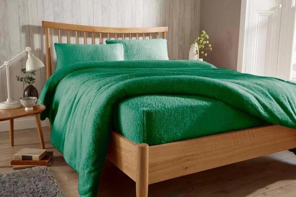 INSAFIANS Fluffy Teddy Fleece Duvet Cover Set Snuggly Warm Bedding for Ultimate Winter Comfort All UK Sizes (Green Single Duvet Only) โ image 1
