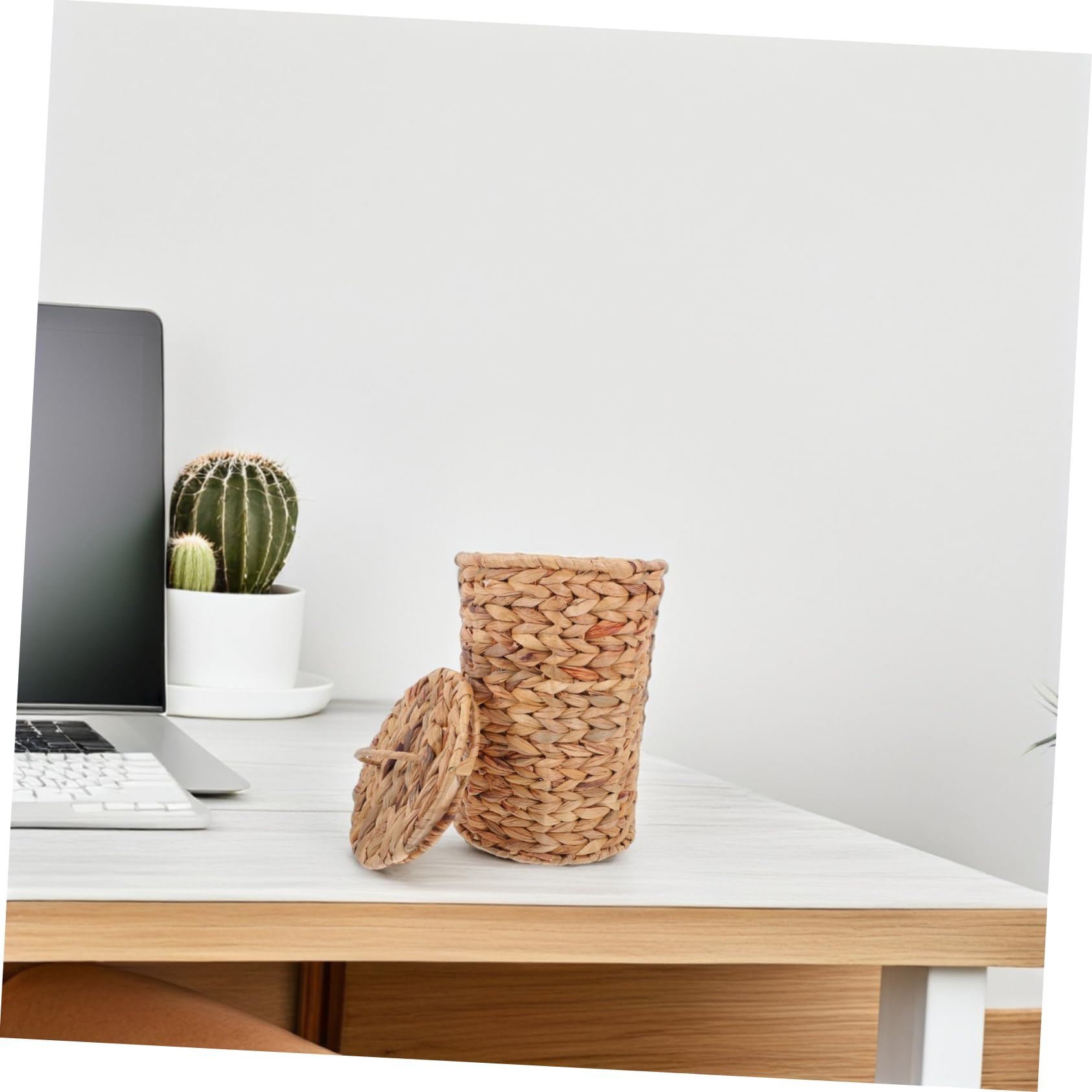 Cestas de Mimbre Hechas a Mano en Forma de Calabaza con Tapa, Bote de Basura Decorativo para Escritorio y Oficina con Estilo Rústico Natural