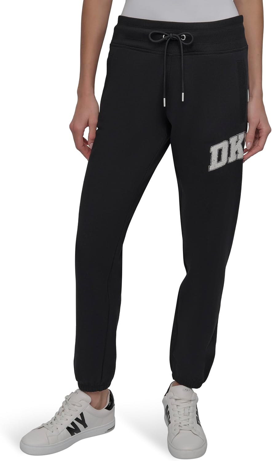 DKNY Womens Drawstring Fleece Jogger Sweatpant