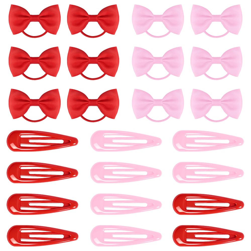 YFTRFR 24 Pcs Hair Accessories Set, Ponytail Holder Simple Snap Hairpins Bows Elastic Rubber Bands for Birthday Gift, Daily and Special Occasions, Outdoor, Travel, Performance(2 Color)